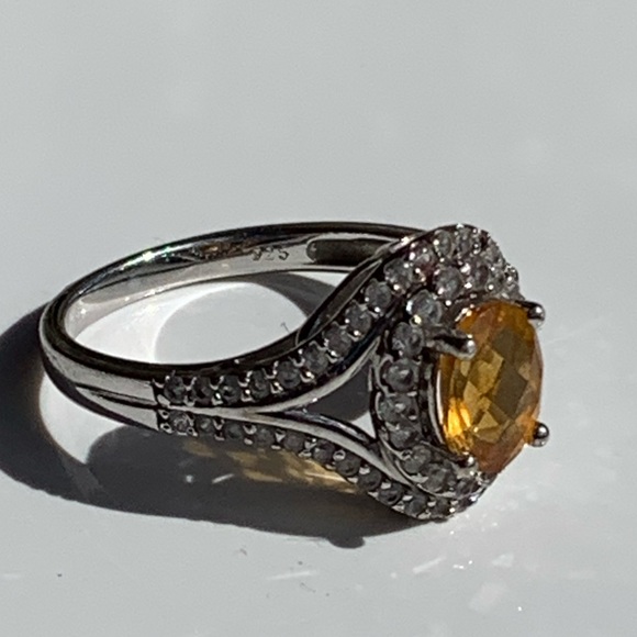 Sterling Silver Oval Cut Citrine Sparkly Ring with Cubic Zirconia - Picture 12 of 14
